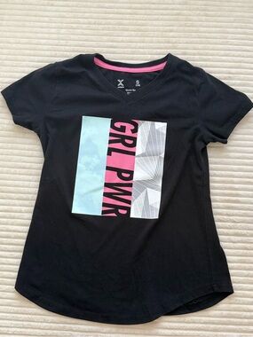 Xersion Black 'GRL PWR' Graphic Tee with Pink & Light Blue Panels